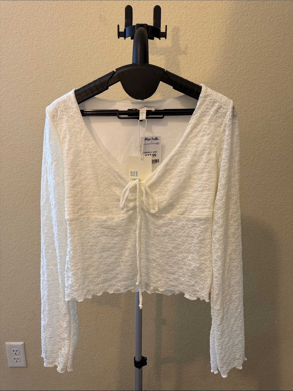 See You Monday Juniors Lace Long Sleeve Top